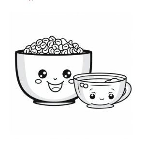 Dibujo de palomitas y taza de sopa para colorear