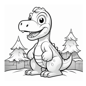 Dibujo de dinosaurio Tyrannosaurus animado amigable para colorear