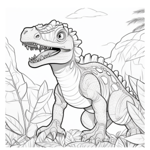 Dibujo de dinosaurio Tyrannosaurus animado sonriente para colorear
