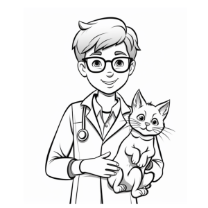 Dibujo de un médico y su gato para colorear