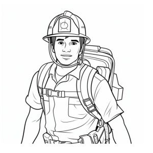 Dibujo de bombero con equipamiento para colorear