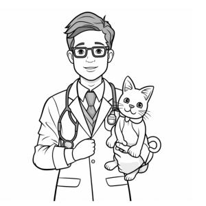 Dibujo de veterinario con gato para colorear