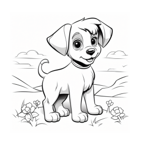 Dibujo de cachorrito en un jardín para colorear