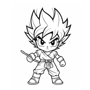 Dibujo de Goku pequeño con espada para colorear