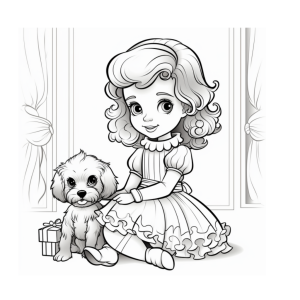 Dibujo de niña con perrito para colorear