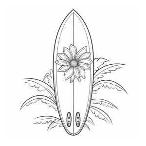 Dibujo de tabla de surf con flor para colorear