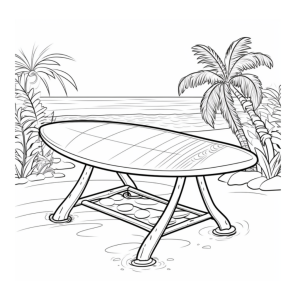 Dibujo de playa con tabla de surf para colorear
