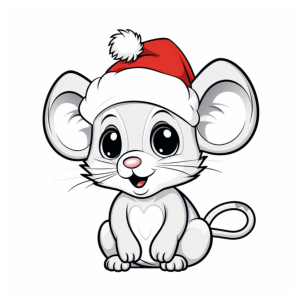 Dibujo de ratón navideño con gorro rojo para colorear