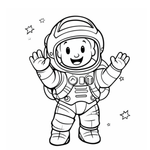 Dibujo de astronauta saludando en el espacio para colorear