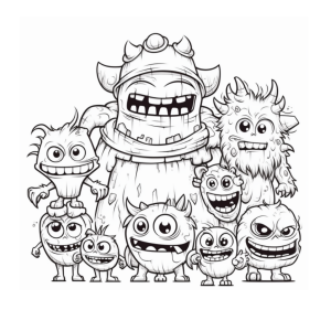 Dibujo de adorables monstruos divertidos para colorear