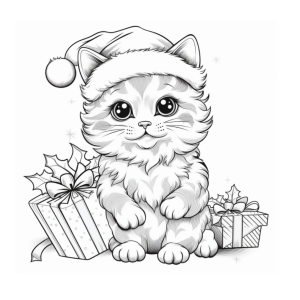 Dibujo de gatito navideño con sombrero de santa claus