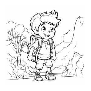 Dibujo de niño aventurero con mochila para colorear