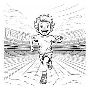 Dibujo de niño corriendo en el estadio para colorear