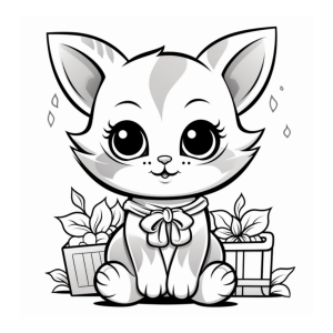 Dibujo de gato adorable con regalos para colorear