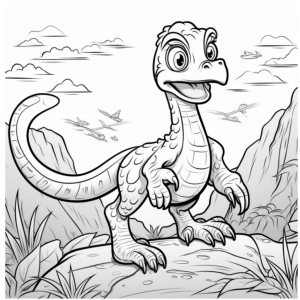 Dibujo de dinosaurio Velociraptor animado simpático para colorear