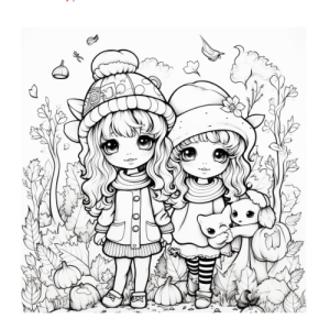 Dibujo de niñas en invierno para colorear