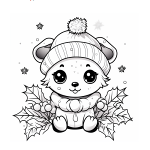 Dibujo de adorable oso navideño con gorro para colorear