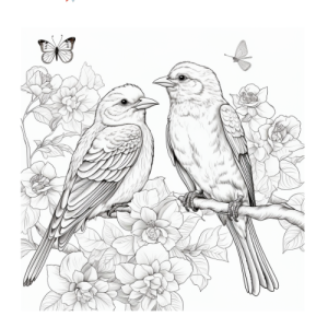 Dibujo de aves en flores para colorear