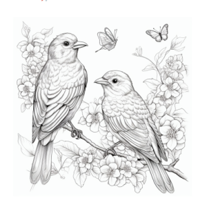 Dibujo de aves sobre flores para colorear