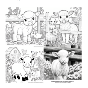 Dibujo de adorables corderitos y animales de granja para colorear