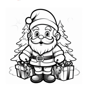 Dibujo de papá noel con regalos y Árboles para colorear