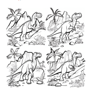 Dibujo de dinosaurios Tyrannosaurus en un paisaje prehistórico para colorear