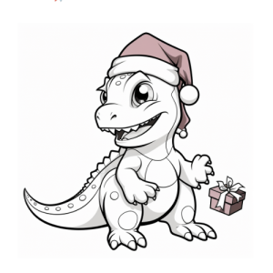 Dibujo de dinosaurio con sombrero de navidad para colorear