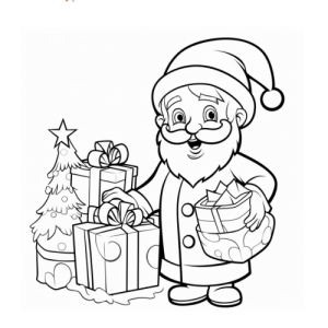 Dibujo de santa claus con regalos para colorear