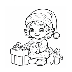 Dibujo de niña con regalos navideños para colorear