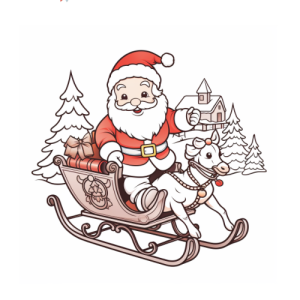 Dibujo de santa claus en trineo con su caballo para colorear