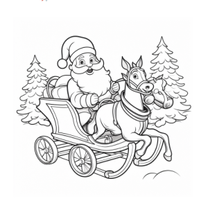 Dibujo de Santa Claus en trineo con caballo para colorear