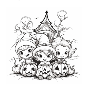 Dibujo de niños halloween con calabazas para colorear