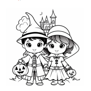 Dibujo de niños disfrazados de halloween para colorear