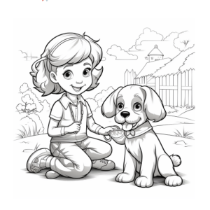 Dibujo de niña jugando con su perro para colorear