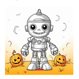 Dibujo de robot halloween con calabazas para colorear