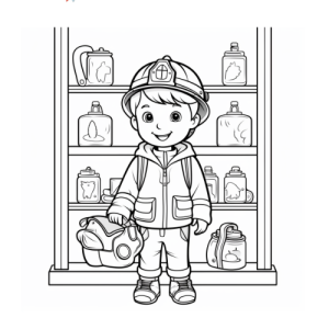 Dibujo de niño bombero sonriendo para colorear