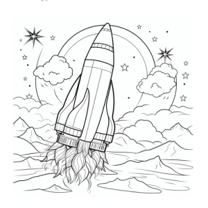 Dibujo de cohete despegando en el espacio para colorear