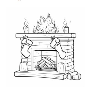 Dibujo de chimenea decorada para navidad para colorear