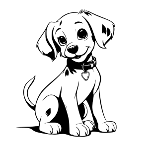 Dibujo de perro feliz con collar para colorear