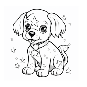 Dibujo de perro adorável con estrellas para colorear