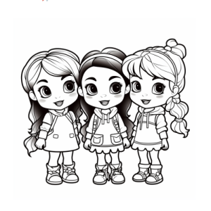 Dibujo de tres niñas sonrientes para colorear