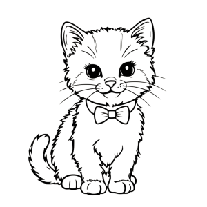 Dibujo de gato lindo con pajarita para colorear