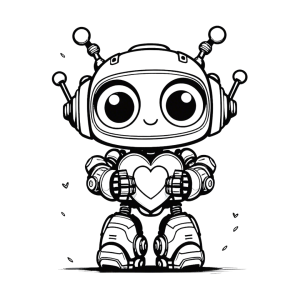 Dibujo de robot sostenido con corazón para colorear