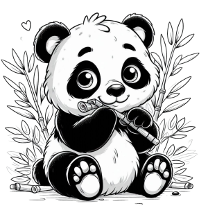 Dibujo de panda adorable con bambú para colorear