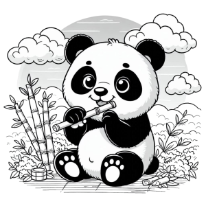 Dibujo de panda tocando la flauta para colorear