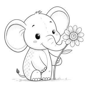 Dibujo de elefante sosteniendo una flor