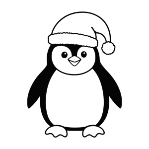 Dibujo de pingüino con gorro de navidad para colorear