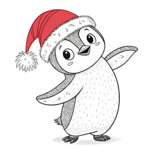 Dibujo de pingüino con sombrero de navidad para colorear