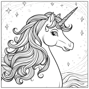 Dibujo de unicornio con estrellas para colorear