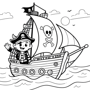 Dibujo de pirata en su barco para colorear